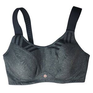 LIVI Max Support Underwire Sports Bra Gray Black 40F Full Coverage Molded Wick